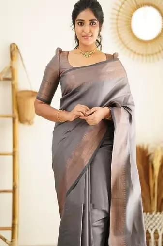 Elegant grey traditional silk blend saree