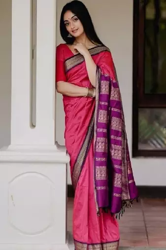 Elegant pink designer silk blend saree