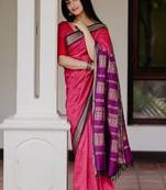 Elegant pink designer silk blend saree