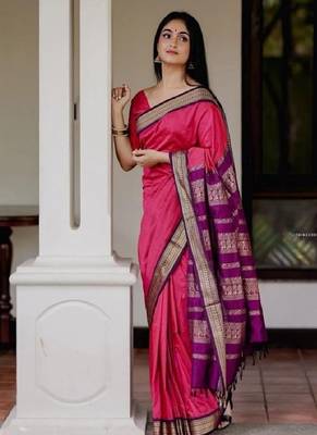 Elegant pink designer silk blend saree 2