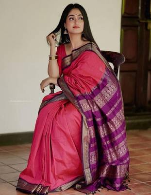 Elegant pink designer silk blend saree 3