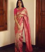 Elegant peach pink silk blend saree