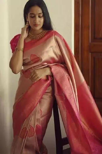 Elegant peach pink silk blend saree
