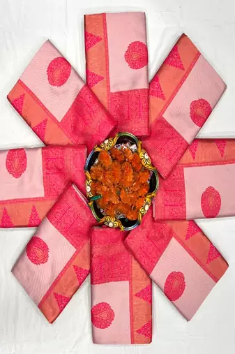 Elegant peach pink silk blend saree