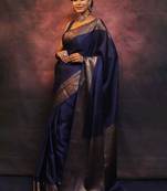 Royal navy blue banarasi silk blend saree