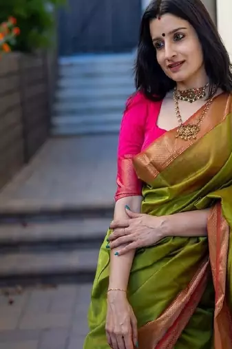 Classic green festive silk blend saree