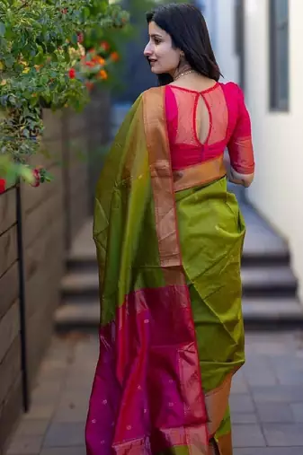 Classic green festive silk blend saree