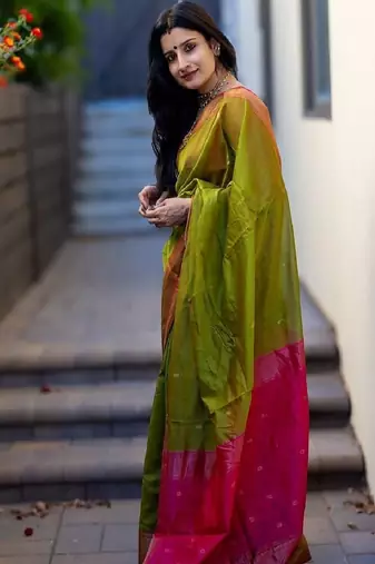 Classic green festive silk blend saree