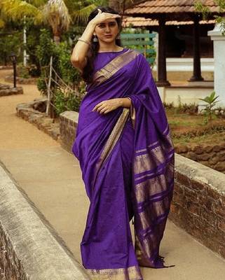 Elegant purple traditional silk blend saree 1