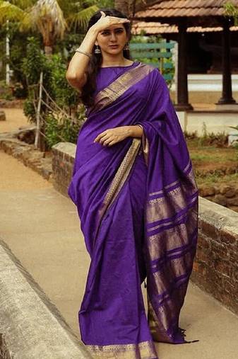 Elegant purple traditional silk blend saree