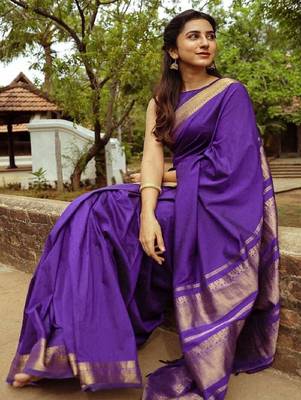 Elegant purple traditional silk blend saree 3