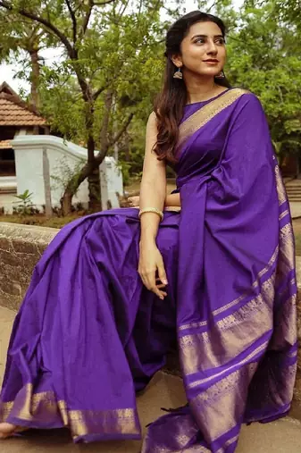 Elegant purple traditional silk blend saree
