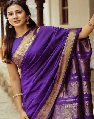 Elegant purple traditional silk blend saree 4