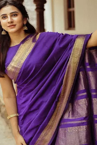 Elegant purple traditional silk blend saree