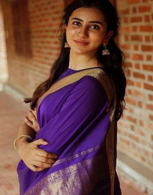 Elegant purple traditional silk blend saree 5