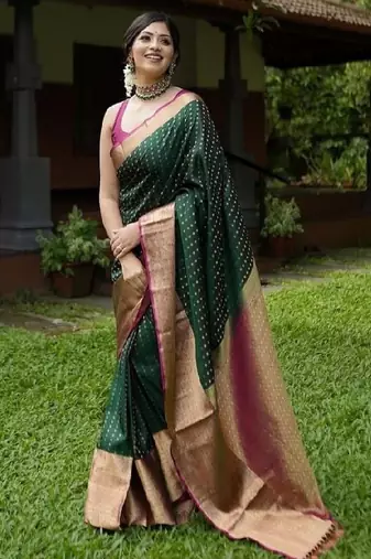 Elegant dark green traditional silk blend saree