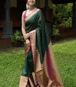 Elegant dark green traditional silk blend saree