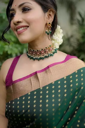 Elegant dark green traditional silk blend saree