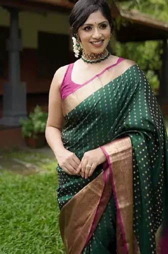 Elegant dark green traditional silk blend saree