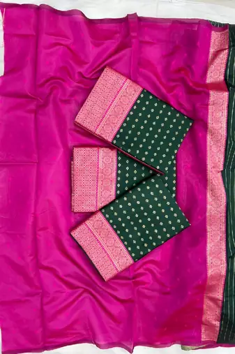 Elegant dark green traditional silk blend saree