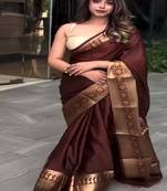 Classic brown traditional silk blend saree