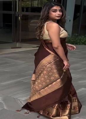 brown silk blend contrast border traditional saree 4