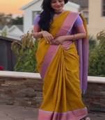 Mustard yellow elegant silk blend saree