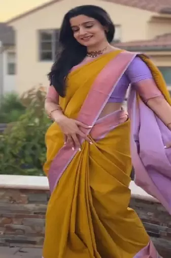 mustard yellow silk blend contrast border saree