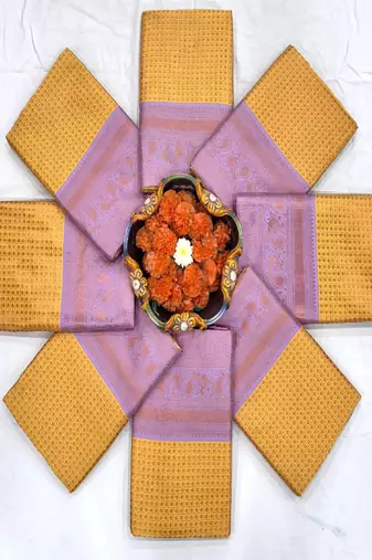 mustard yellow silk blend contrast border saree