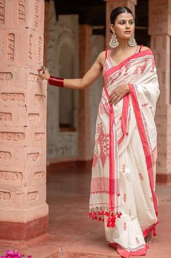White red traditional silk blend saree