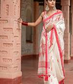 White red traditional silk blend saree