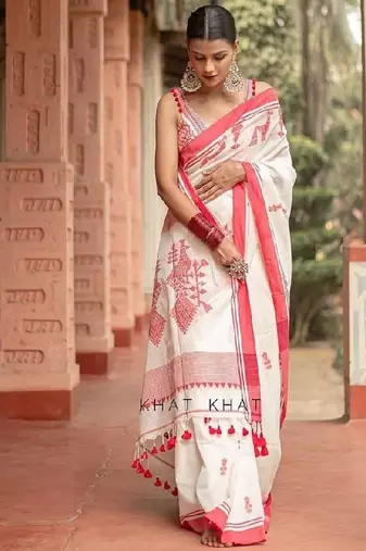 White red traditional silk blend saree
