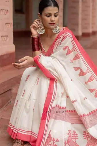 White red traditional silk blend saree
