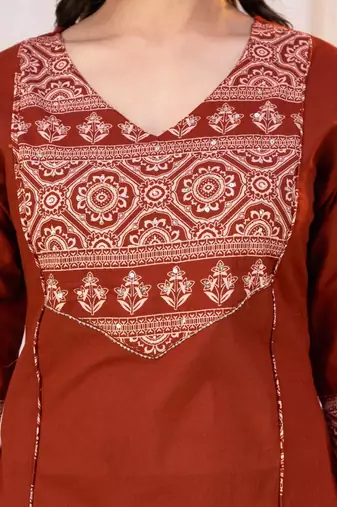 Beautiful jaipuri a women's rust orange cotton printed kurti set with a dupatta