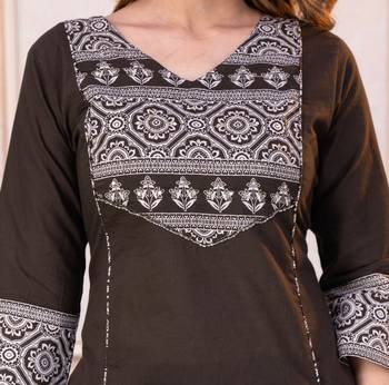 Beautiful jaipuri a women's choclate brown cotton printed kurti set with a dupatta 4