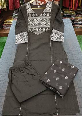 Beautiful jaipuri a women's choclate brown cotton printed kurti set with a dupatta 5