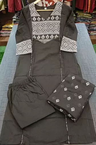 Beautiful jaipuri a women's choclate brown cotton printed kurti set with a dupatta