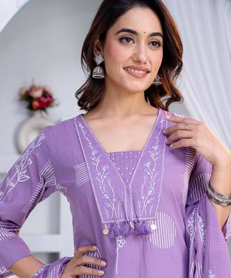 Beautiful jaipuri a women's lavender cotton printed kurti set with a dupatta 4