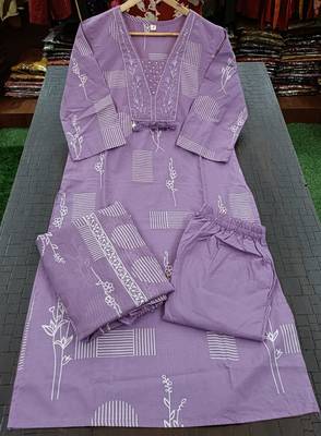 Beautiful jaipuri a women's lavender cotton printed kurti set with a dupatta 5