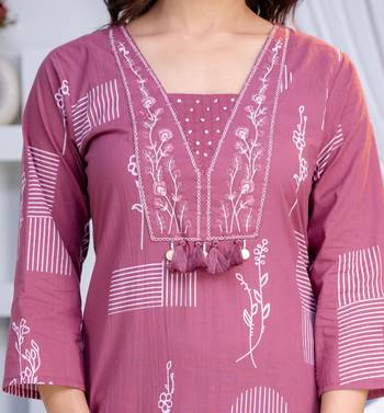 Beautiful jaipuri a women's rose pink cotton printed kurti set with a dupatta 4
