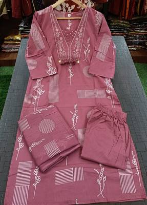 Beautiful jaipuri a women's rose pink cotton printed kurti set with a dupatta 5