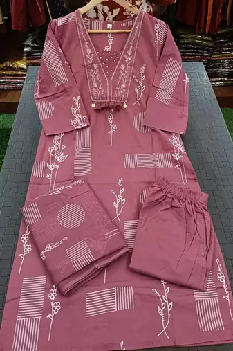 Beautiful jaipuri a women's rose pink cotton printed kurti set with a dupatta