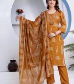 Beautiful jaipuri a women's mustard cotton printed kurti set with a dupatta