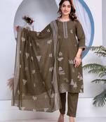 Beautiful jaipuri a women's choclate brown cotton printed kurti set with a dupatta