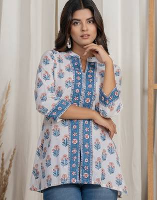 White cotton handblock kurti 1