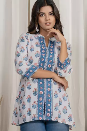 White cotton handblock kurti