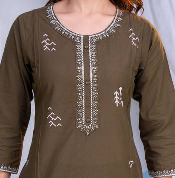 Beautiful jaipuri a women's choclate brown cotton printed kurti set with a dupatta 4