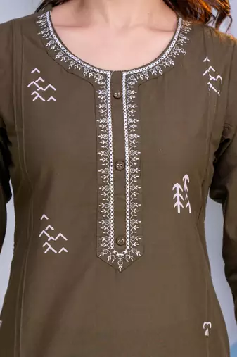 Beautiful jaipuri a women's choclate brown cotton printed kurti set with a dupatta
