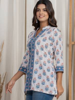 White cotton handblock kurti 2