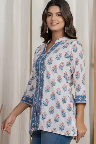 White cotton handblock kurti